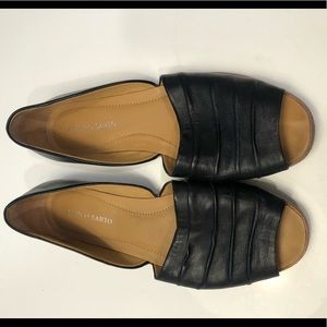 Franco Sarto Black Leather Peep Toe Flats